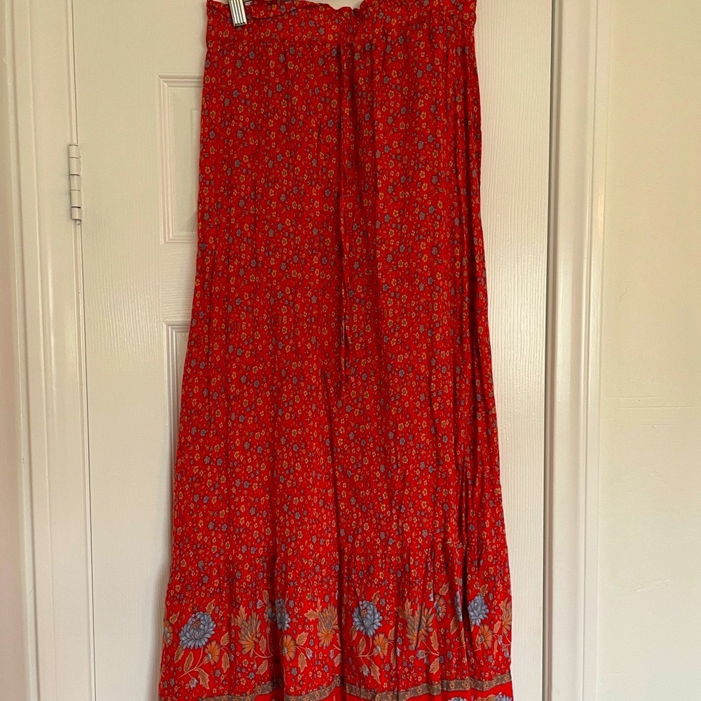 Red floral maxi skirt